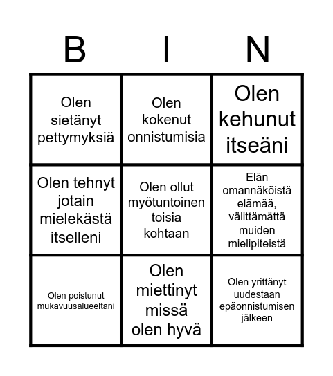 Itsetunto Bingo Card