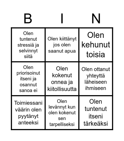 Tunteet ja ihmissuhteet Bingo Card