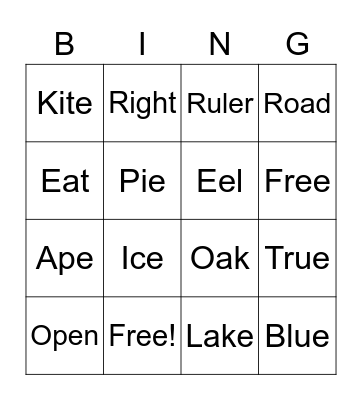 Long Vowel Bingo Card