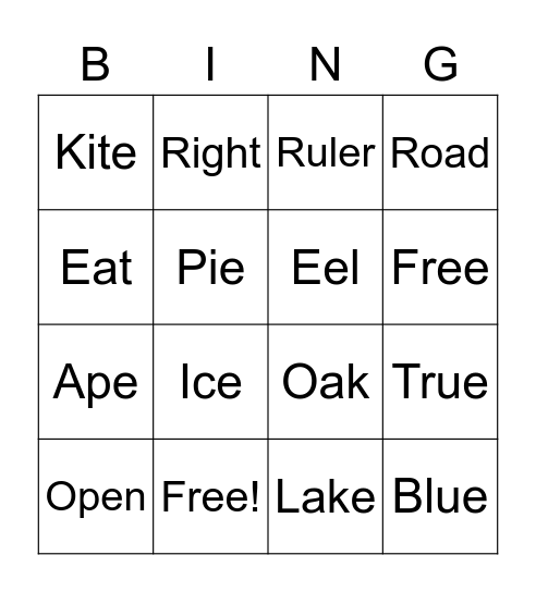 Long Vowel Bingo Card