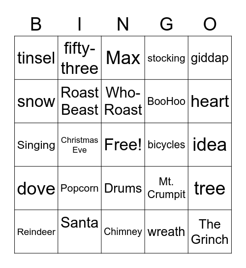 Grinch Bingo Card