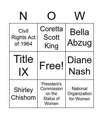 1960s Bingo Card