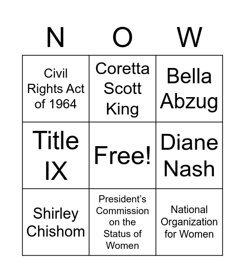 1960s Bingo Card