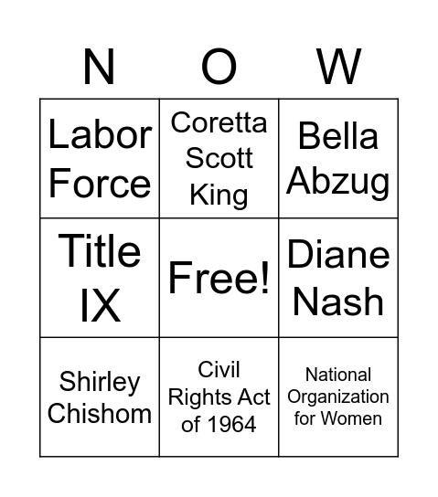 1960s Bingo Card