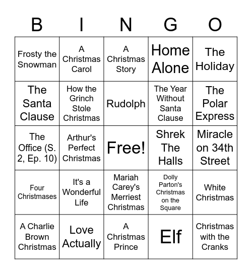 Christmas 2020 Bingo Card