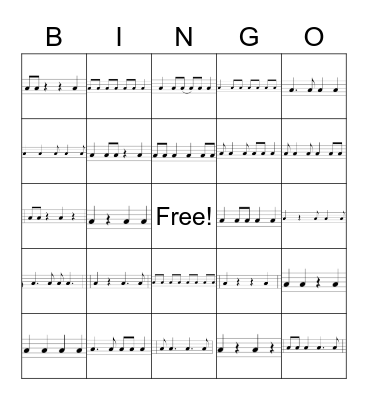 Rhythm Bingo #1 Bingo Card