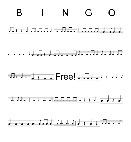 Rhythm Bingo #1 Bingo Card