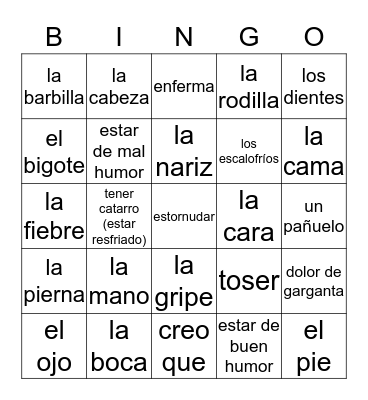 El Cuerpo Humano Bingo Card