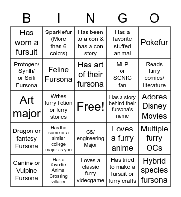 Furry Icebreaker Bingo Card