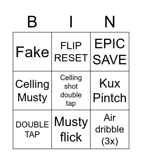 Rocket league Bingo Card