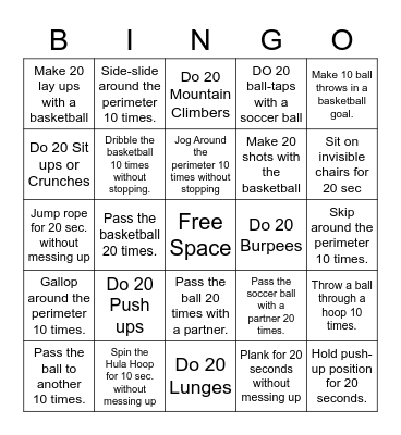 Fitness Bingo Card