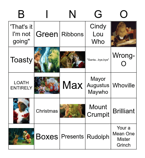 The Grinch Who Stole Christmas Bingo Card