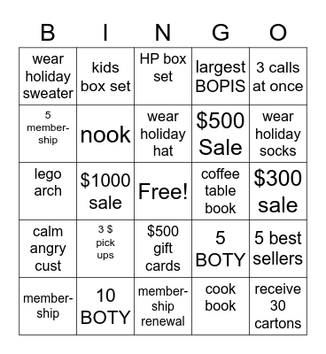 Barnes & Noble Holiday Bingo Card