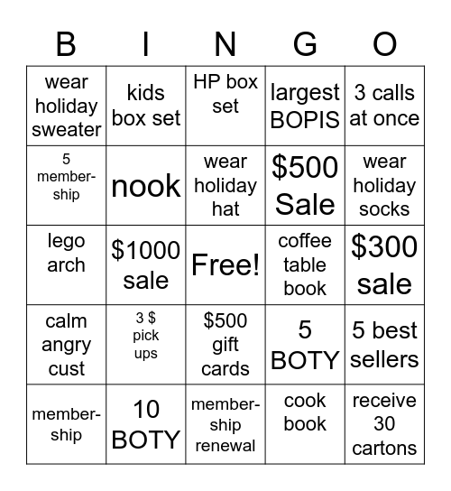 Barnes & Noble Holiday Bingo Card