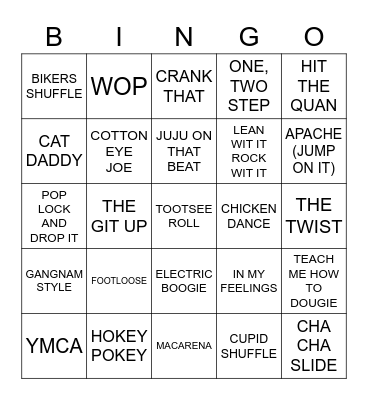 DANCE SONGS Bingo Card