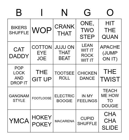 DANCE SONGS Bingo Card