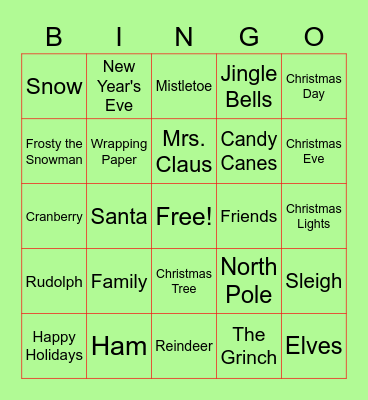 Holiday Bingo Card