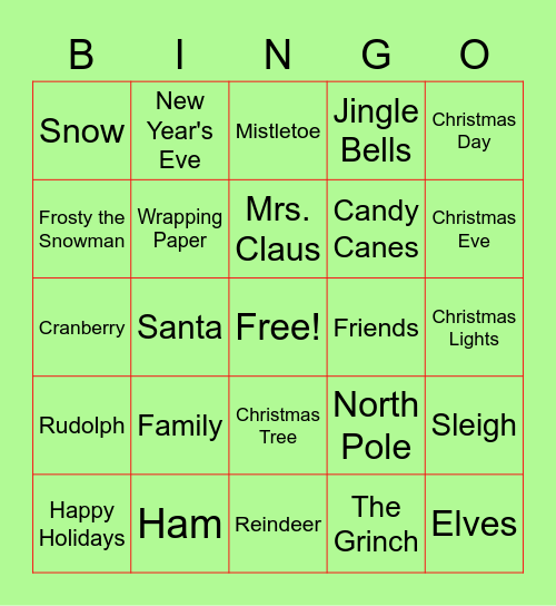 Holiday Bingo Card