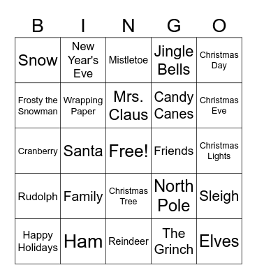 Holiday Bingo Card