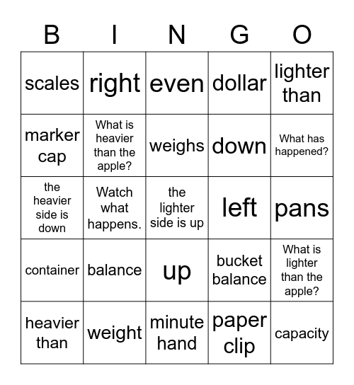 Balance Scales Bingo Card