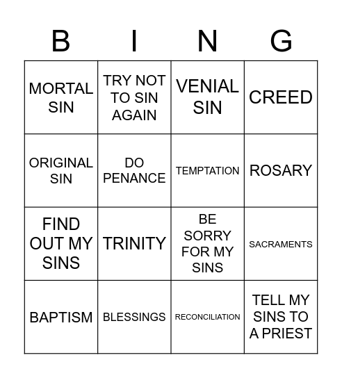 FIRST RECONCILIATION BINGO Card