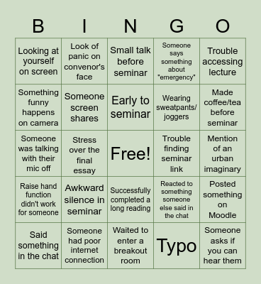 END OF TERM 1 BINGO Card
