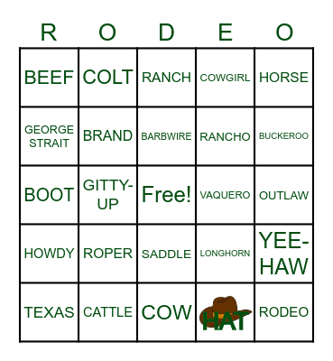 Cowboy Bingo Card