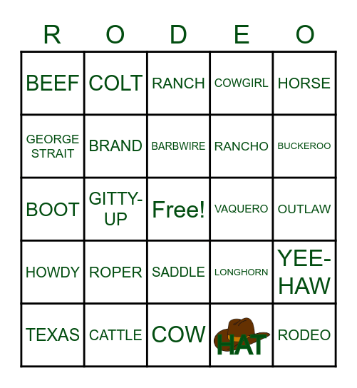 Cowboy Bingo Card