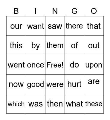 Sight Words #2 Bingo Card