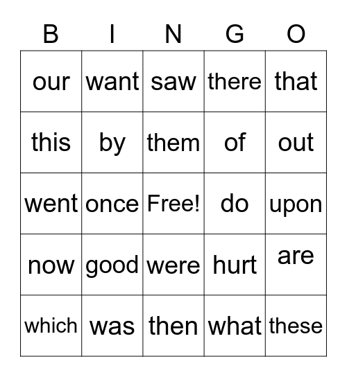 Sight Words #2 Bingo Card