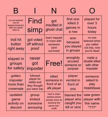 AMONG US (A) Bingo Card