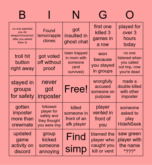 AMONG US (A) Bingo Card