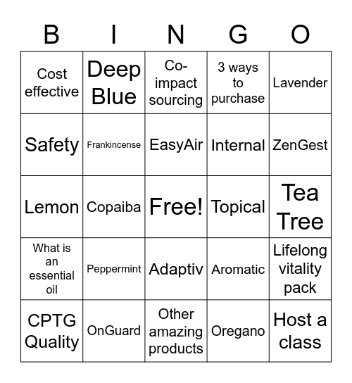 Essential Oils Bingo Card