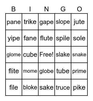 Magic E Bingo Card