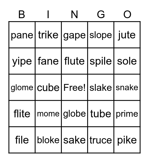 Magic E Bingo Card