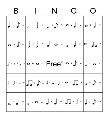 Musical Math Bingo Card