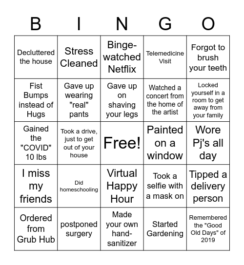 Pandemic Bingo Card