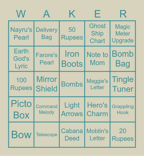 Wind Waker Bingo Card