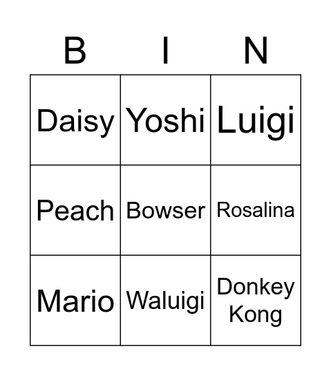 Mario 3x3 Test Bingo Card