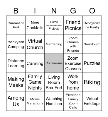 2020 Experiences Bingo Card