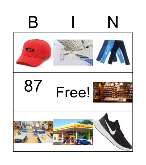 Clothes and Places Bingo Card