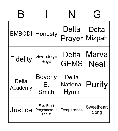 DELTA Bingo Card