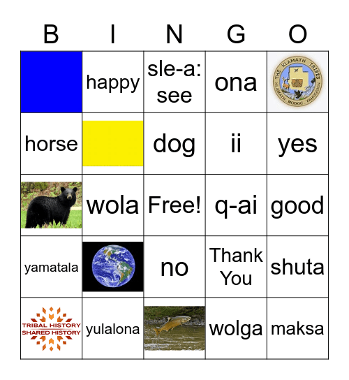 Klamath Language Bingo Card