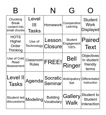 Walk-through Bingo Card