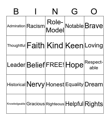 Martin Luther King Jr. Bingo Card
