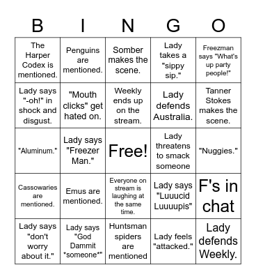 Lady Bingaria (no spoilers in chat!) Bingo Card