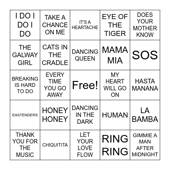 ABBA MIX Bingo Card