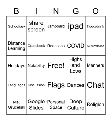 Tri 1 Social Studies BINGO Card