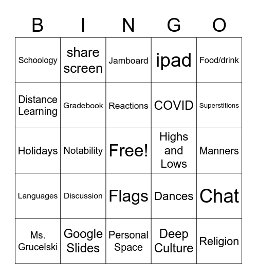 Tri 1 Social Studies BINGO Card