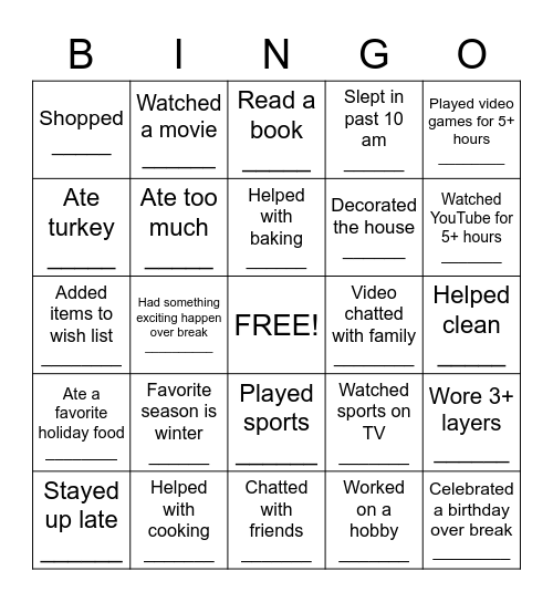 Thanksgiving Bingo Card